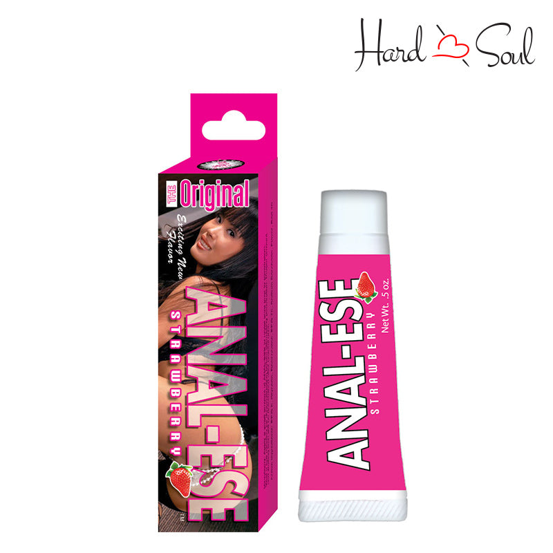 A box of Anal-Ese Strawberry .05oz and a tube next to it - HardnSoul