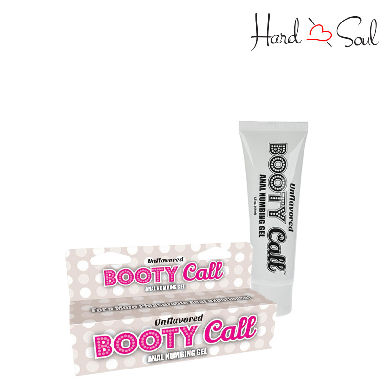 A Box of Unflavored Booty Call Anal Numbing Gel next to 1.5oz size tube - HardnSoul