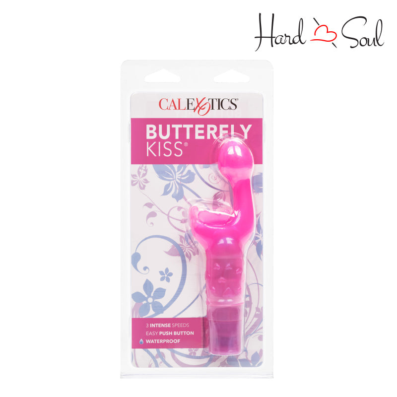 Front Side of Butterfly Kiss Vibrator Pink Box - HardnSoul