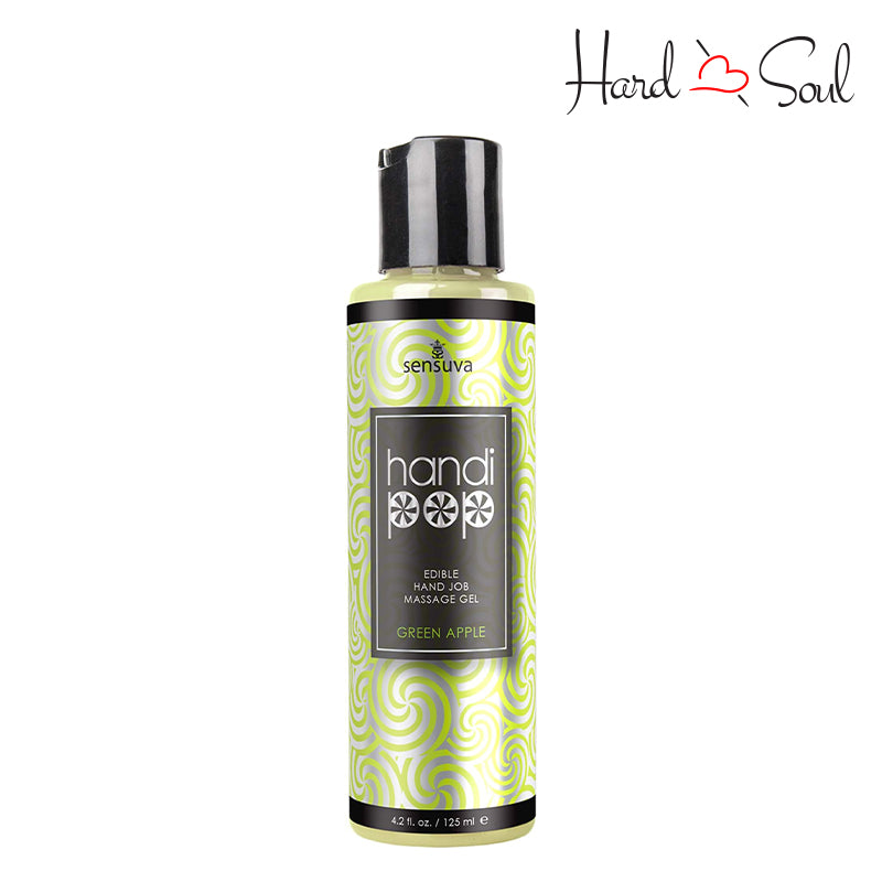 Bottle of HandiPop Edible Hand Job Massage Gel Green Apple 4.2oz - HardnSoul