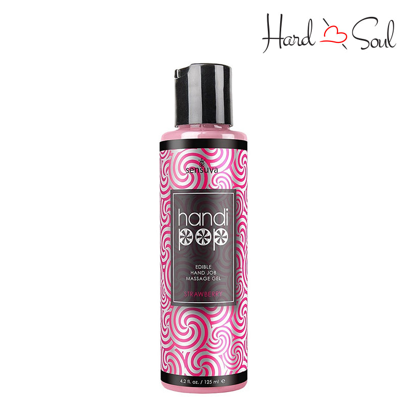 Bottle of HandiPop Edible Hand Job Massage Gel Strawberry 4.2oz - HardnSoul
