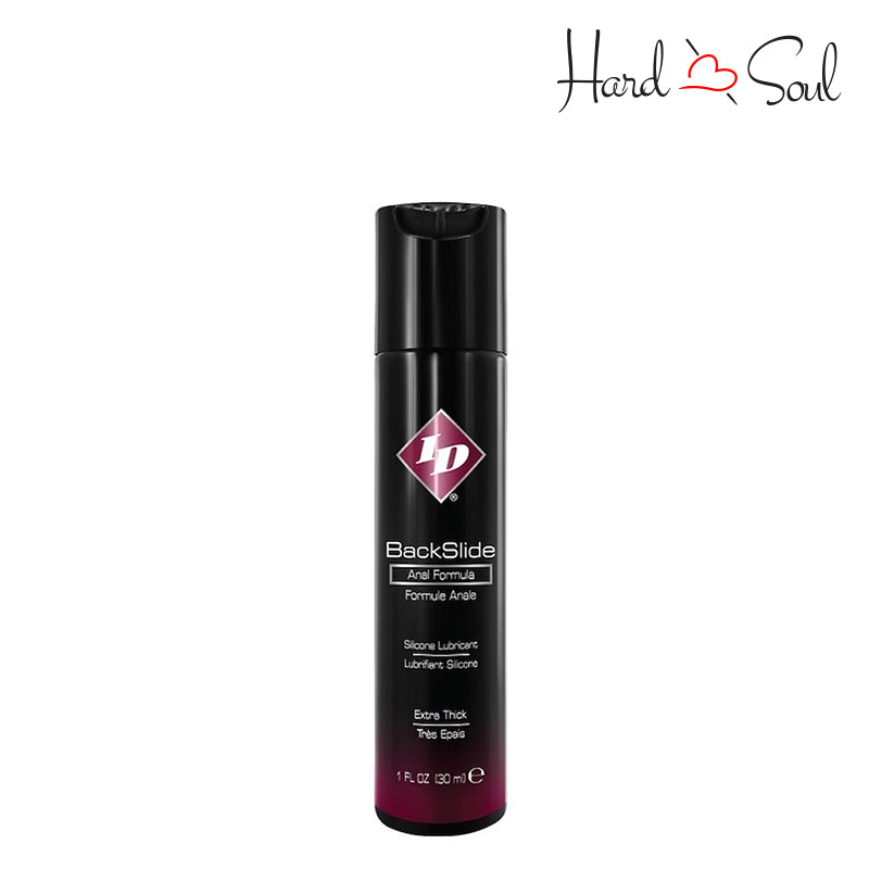 Front Side of a Bottle of ID BackSlide Silicone Anal Lubricant 1oz - HardnSoul