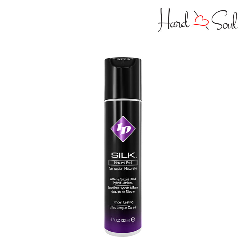 Front side of a Bottle of ID Silk Hybrid Lubricant 1oz - HardnSoul