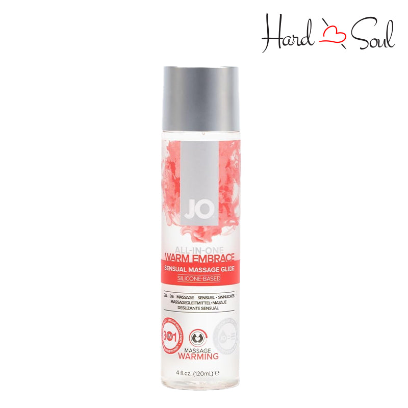 A Bottle of JO All-In-One Silicone Massage Glide Warming 4oz - HardnSoul