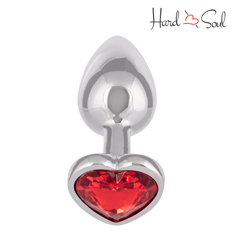 Front Side of Jewel Large Ruby Heart Anal Plug - HardnSoul
