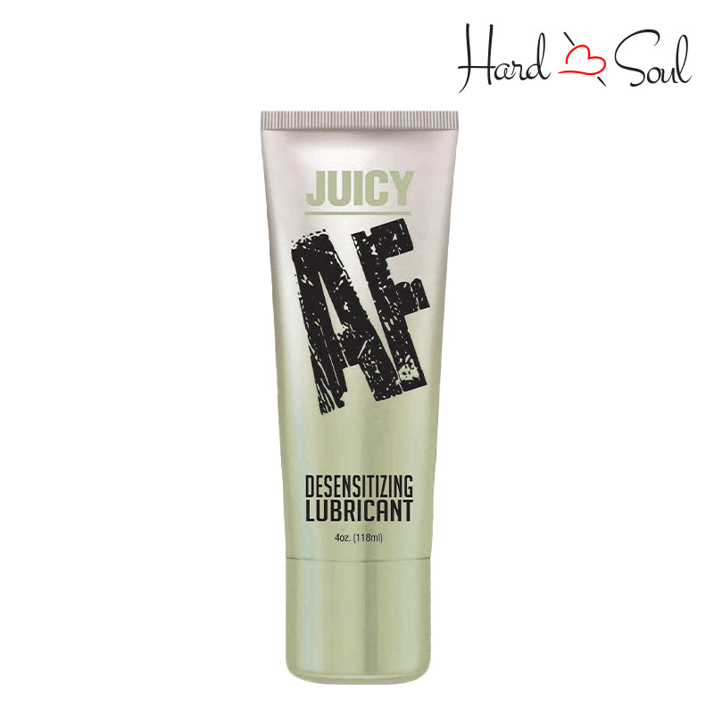 Front Side of a Tube of Juicy AF Desensitizing Water Based Lubricant Gel 4oz - HardnSoul