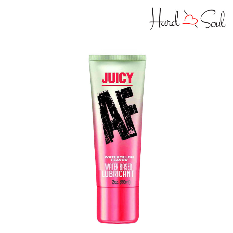 Front Side of a Tube of Juicy AF Water Based Flavored Lubricant Watermelon 2oz - HardnSoul