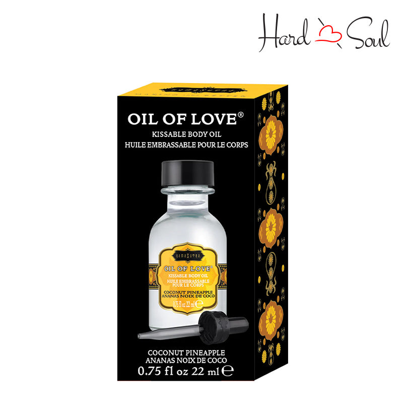 A box of A 0.75 oz bottle of KAMA SUTRA Oil of Love Coconut Pineapple - HardnSoul
