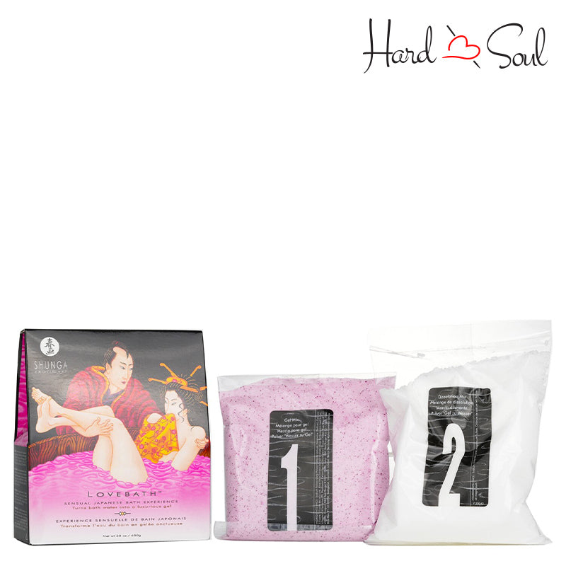 A box of Lovebath Dragon Fruit Bath Gel and two pack of Gel next to it - HardnSoul