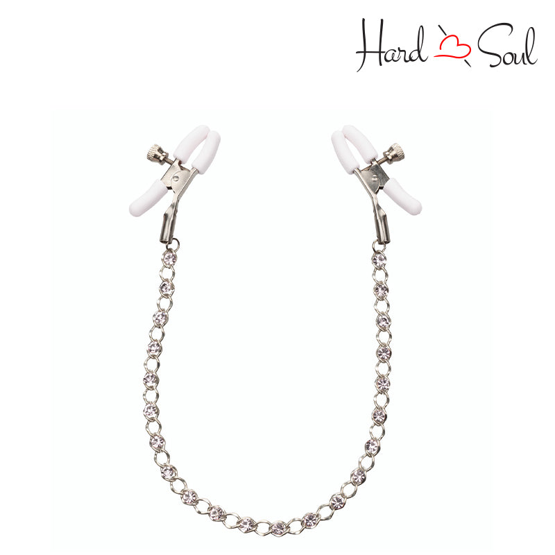 Front Side of Nipple Play Crystal Chain Nipple Clamps - HardnSoul