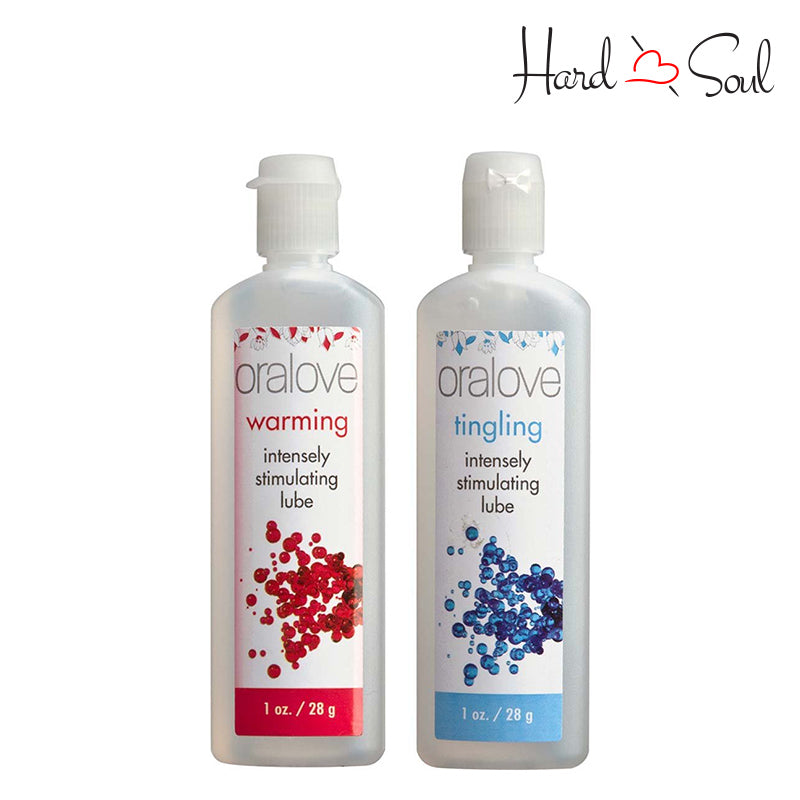 Two 1oz bottles of Oralove Dynamic Duo Lube - Warming & Tingling - HardnSoul