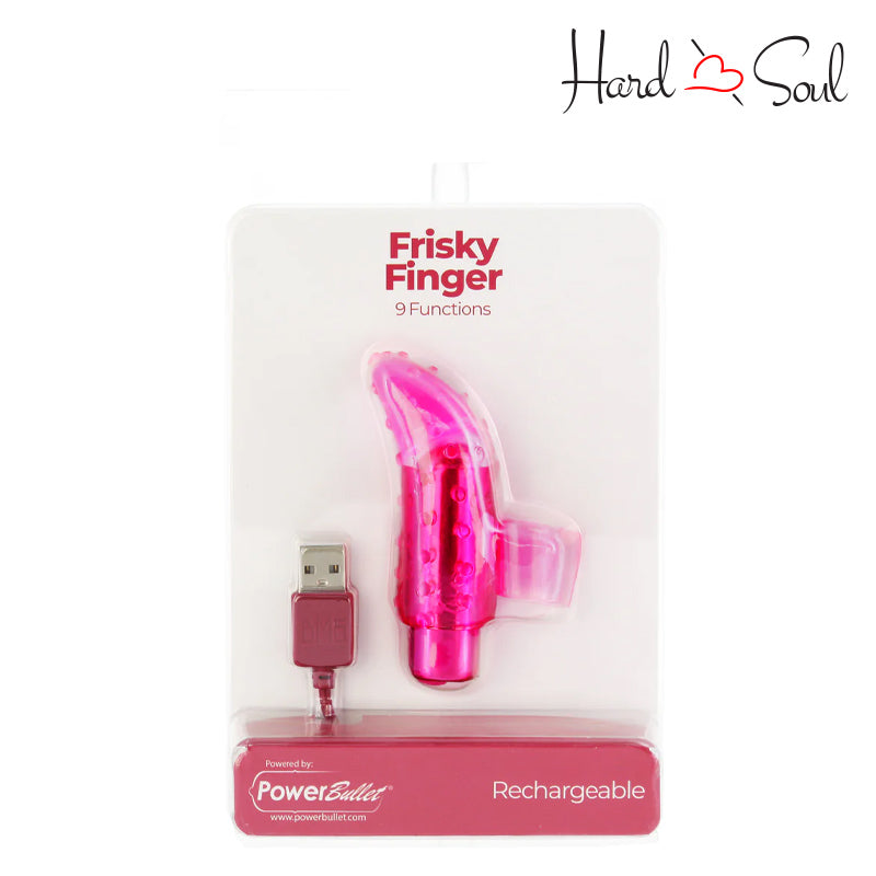 Front Side of PowerBullet Frisky Finger Rechargeable Pink Box - HardnSoul