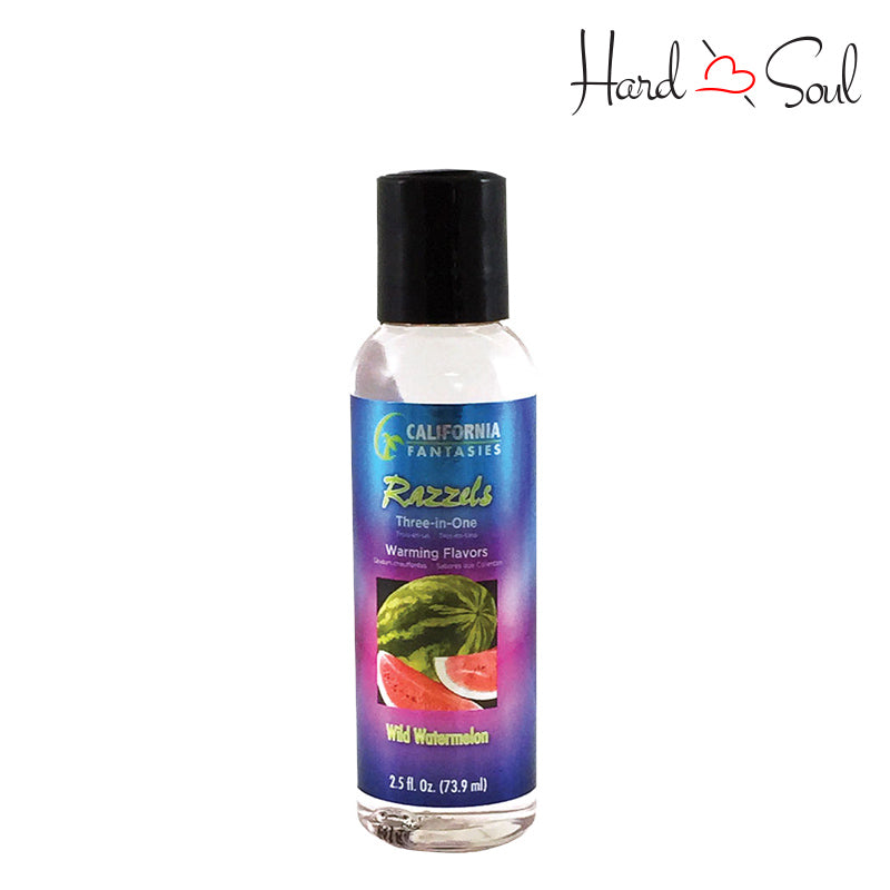 A 2.5oz bottle of Razzels Warming Lubricant Wild Watermelon - HardnSoul