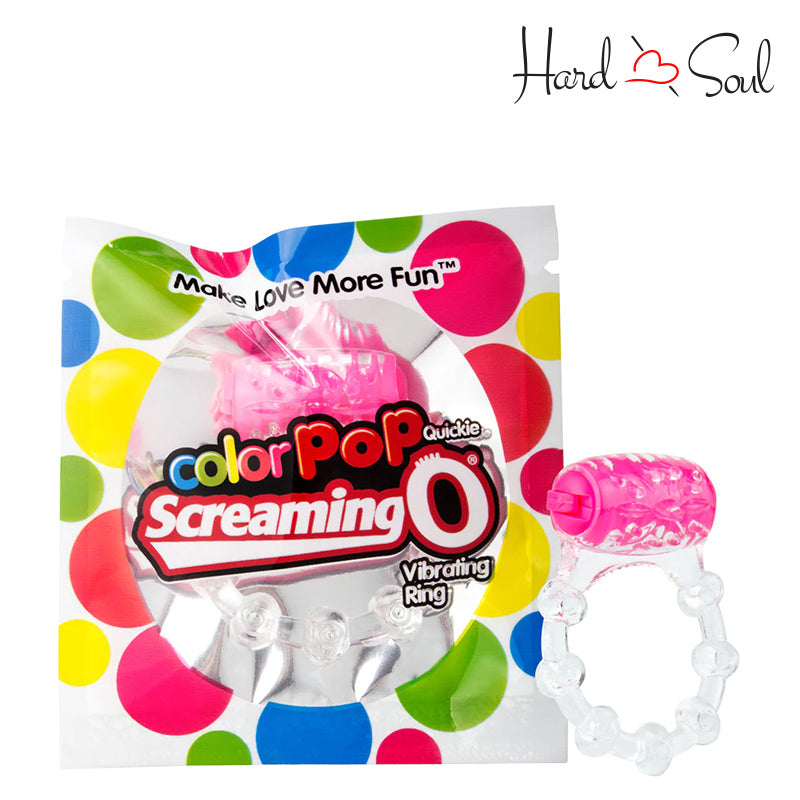 A box of Screaming O ColorPoP Quickie and Pink Vibrating Ring Next to it - HardnSoul