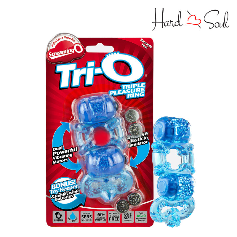 A Box of Screaming O Tri-O Triple Pleasure Ring Blue and a Ring next to it - HardnSoul