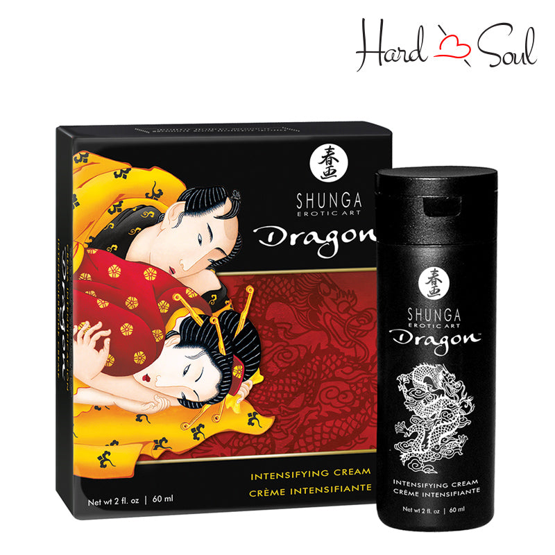 A Box of Shunga Dragon Intensifying Cream and a 2 oz bottle next to it - HardnSoul