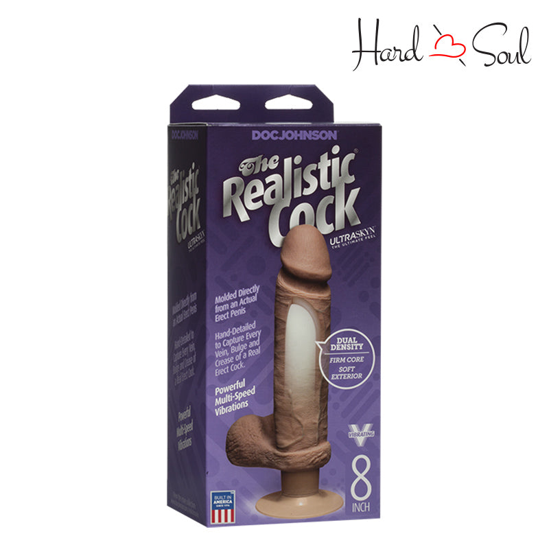 A Box of The Realistic Cock ULTRASKYN Vibe Dildo Caramel 8" - HardnSoul