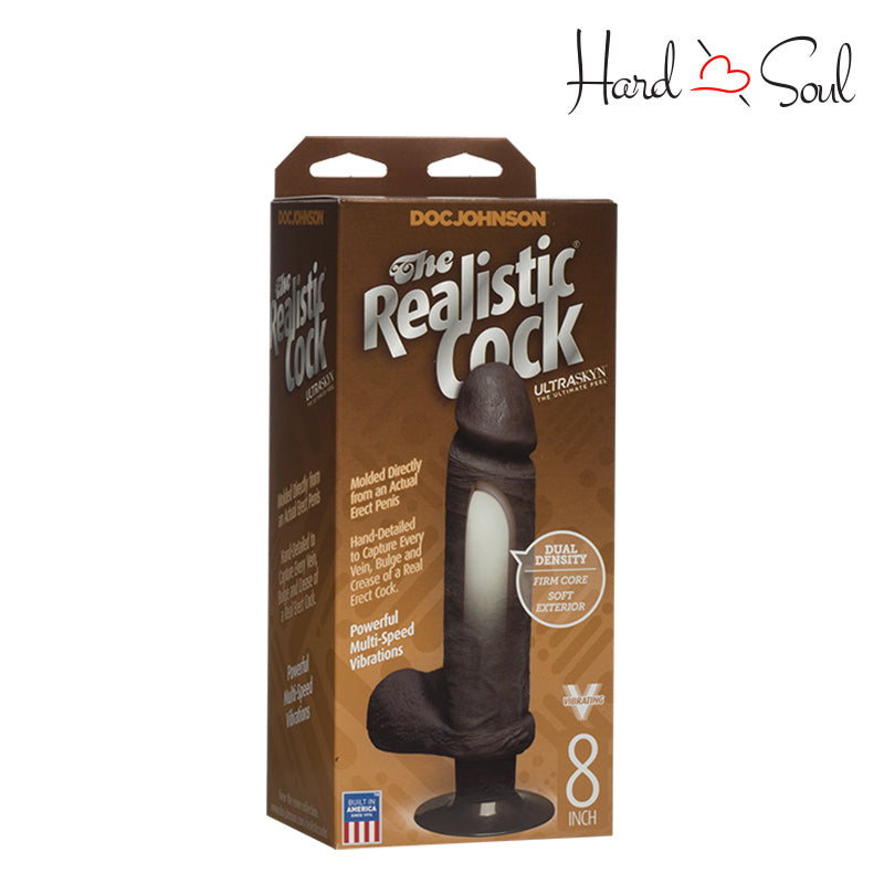 A Box of The Realistic Cock ULTRASKYN Vibe Dildo Chocolate 8" - HardnSoul