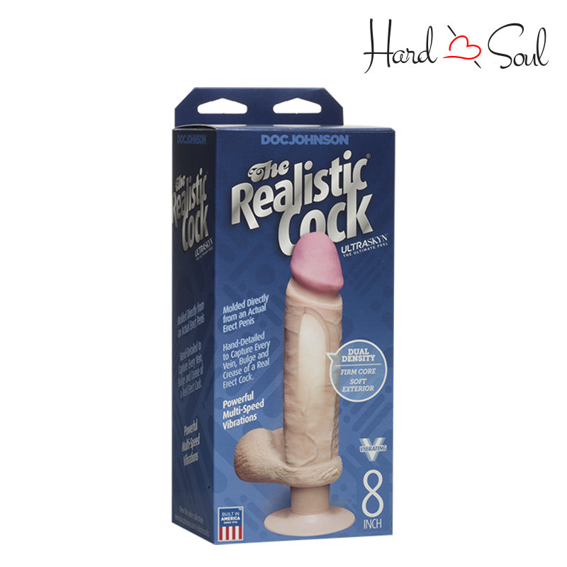 A Box of The Realistic Cock ULTRASKYN Vibe Dildo Vanilla 8" - HardnSoul