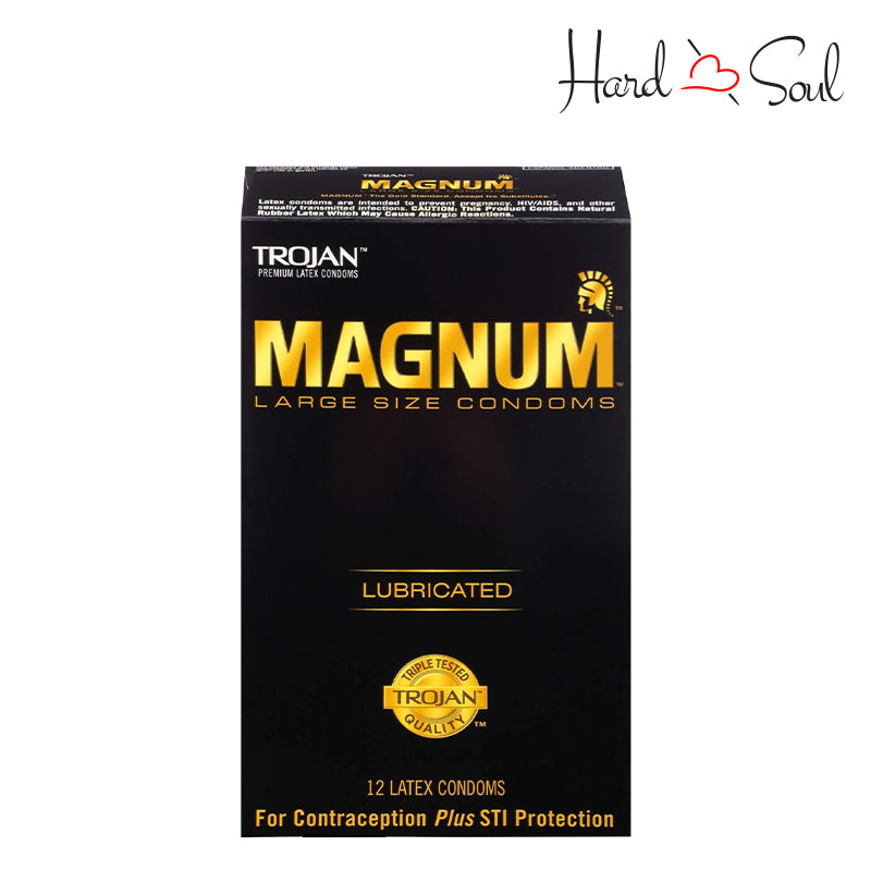 Front Side of a Box of Trojan Magnum Lubricated Large Condoms 12 Count - HardnSoul