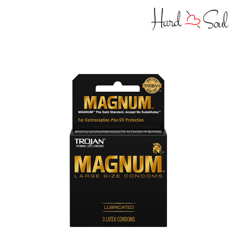 Front Side of a Box of Trojan Magnum BareSkin Lubricated Large Condoms 3 Count - HardnSoul