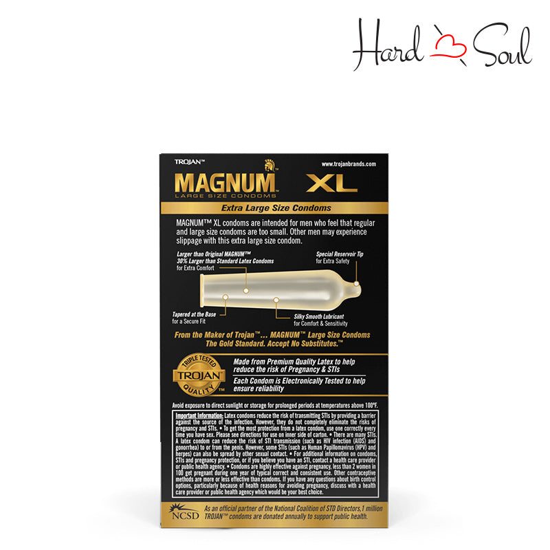 Back side of Trojan Magnum XL Condoms box - HardnSoul 
