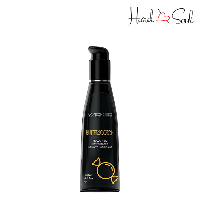 A Bottle of Wicked Aqua Butterscotch Water Based Lubricant 4oz - HardnSoul