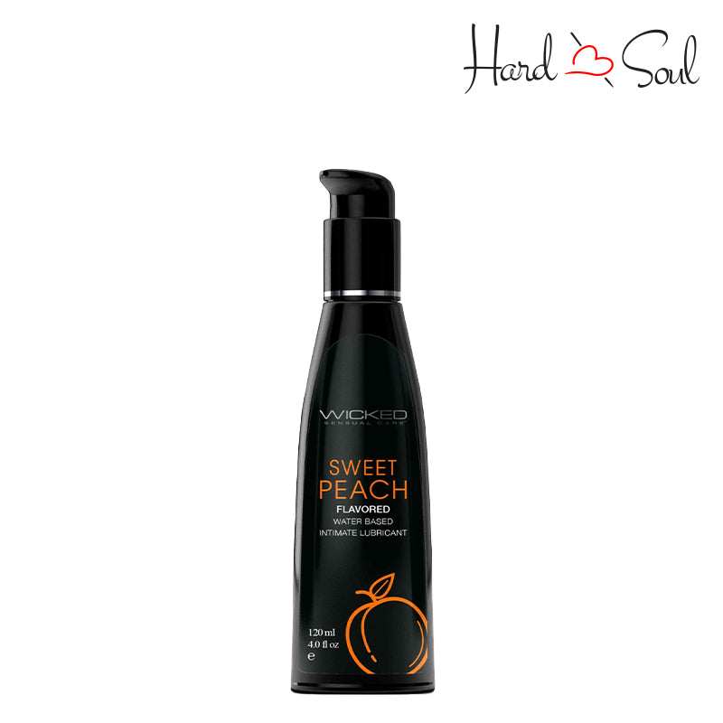 A Bottle of Wicked Aqua Sweet Peach Water Based Lubricant 4oz - HardnSoul