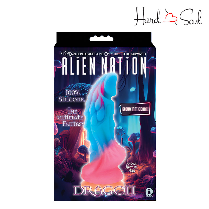 A Box of Alien Nation Glow Dragon Glow in the Dark Creature Dildo - HardnSoul