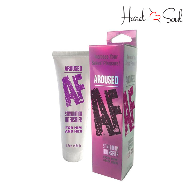 A Tube of Aroused AF Stimulation Intensifier Cream For Him and Her 1.5oz next to its Box - HardnSoul