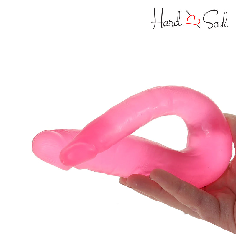 A B Yours Sweet Double Dildo Pink in hand - HardnSoul