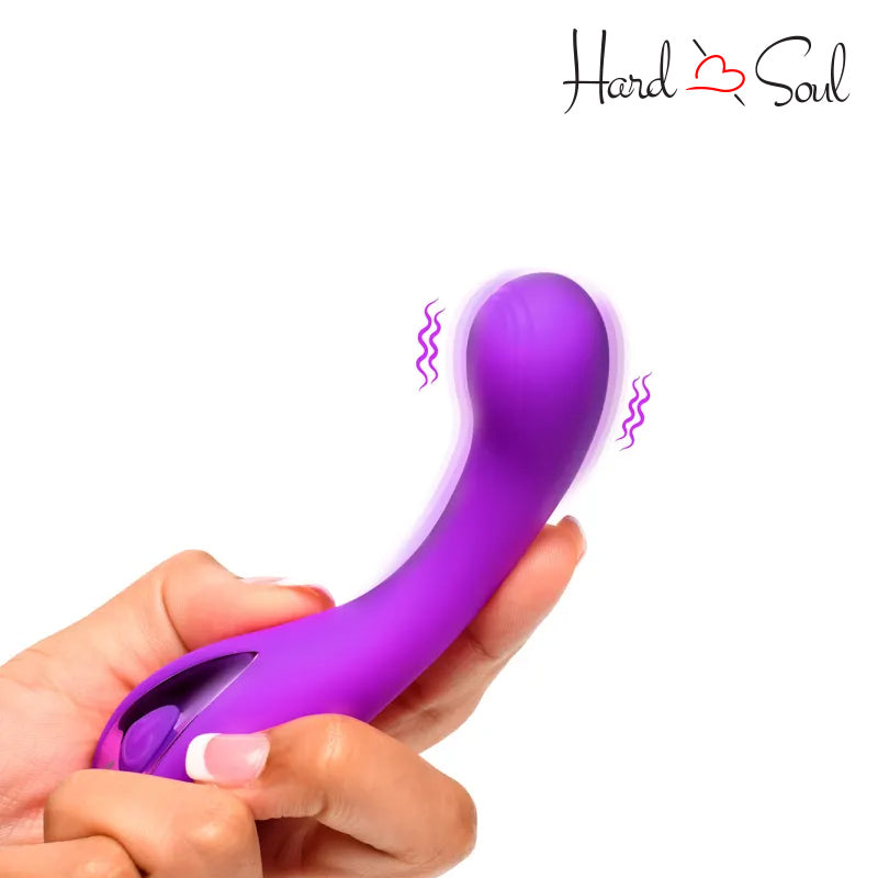 A Bang G-Spot Silicone Vibrator Purple in hand - HardnSoul