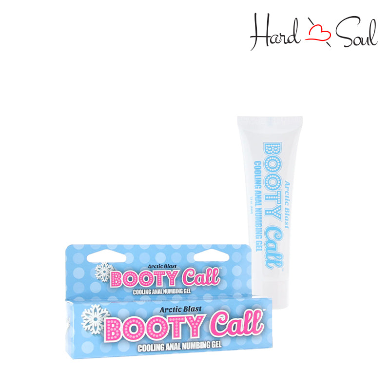 A Box of Booty Call Anal Numbing Cooling Gel next to 1.5oz size tube - HardnSoul