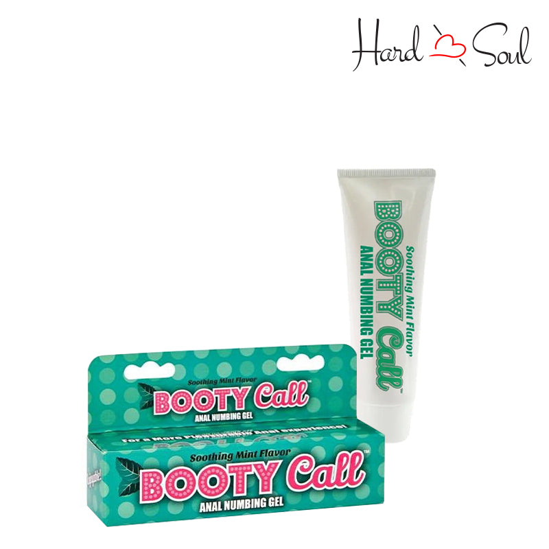 A Box of Mint Booty Call Anal Numbing Gel nex to its 1.5oz size tube - HardnSoul