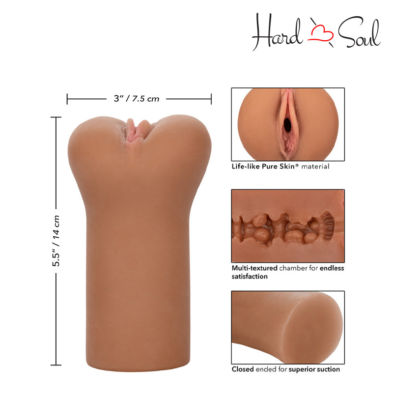 Sizes, Measurement and in detail description of Boundless Vulva Masturbator Brown - HardnSoul