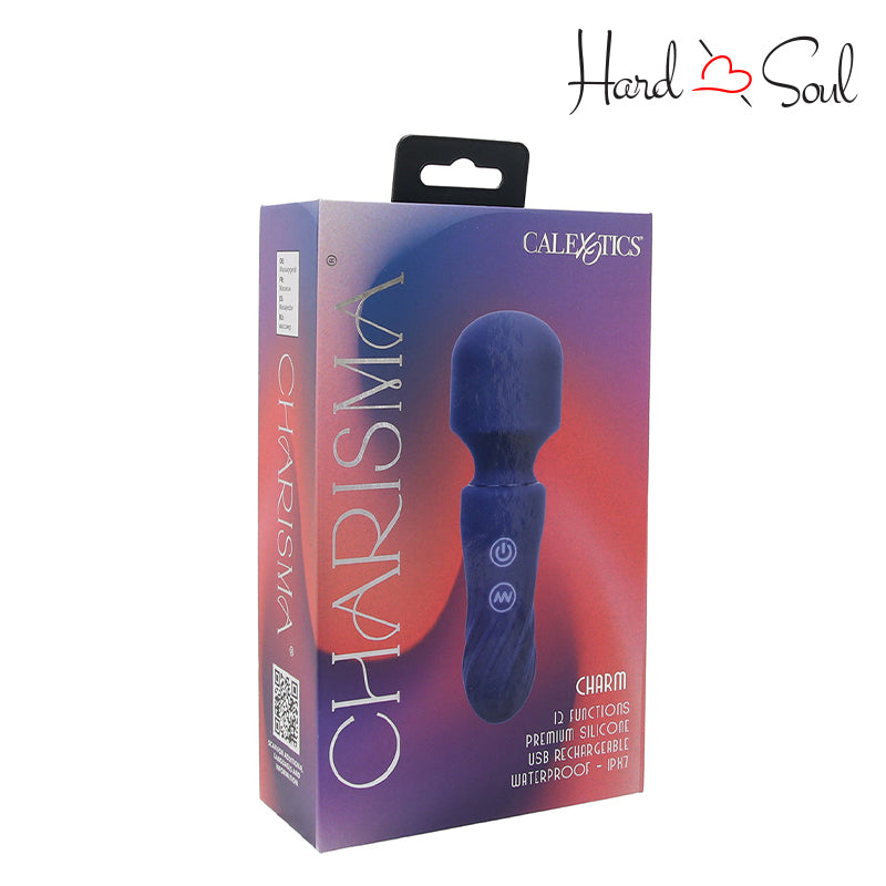 A Box of Charisma Charm Rechargeable Silicone Massager Wand Blue - HardnSoul