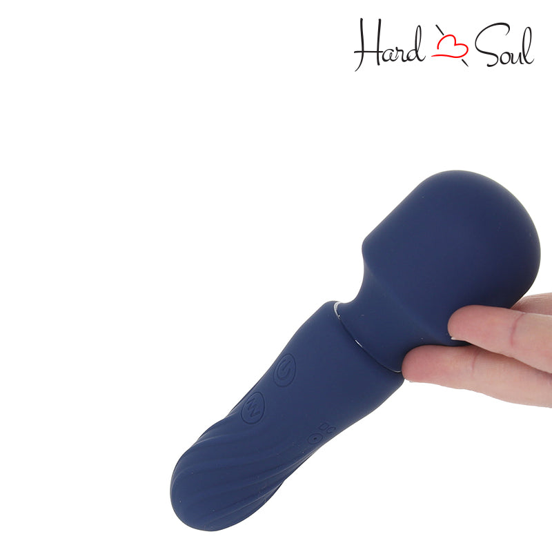 In hand of Charisma Charm Rechargeable Silicone Massager Wand Blue - HardnSoul