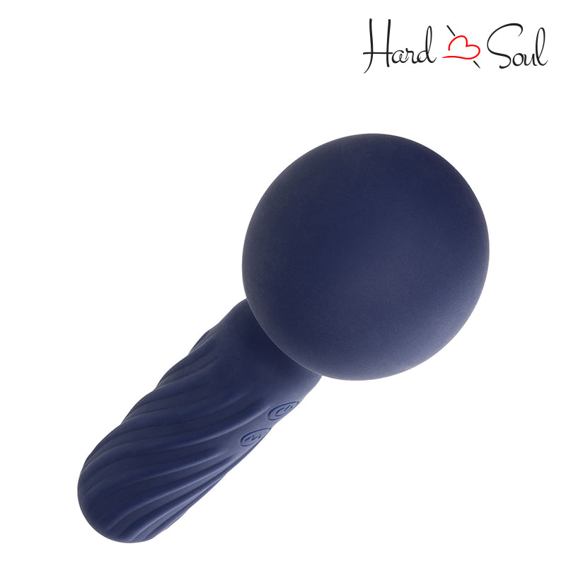 Top side of Charisma Seduction Rechargeable Silicone Massager Wand Blue - HardnSoul