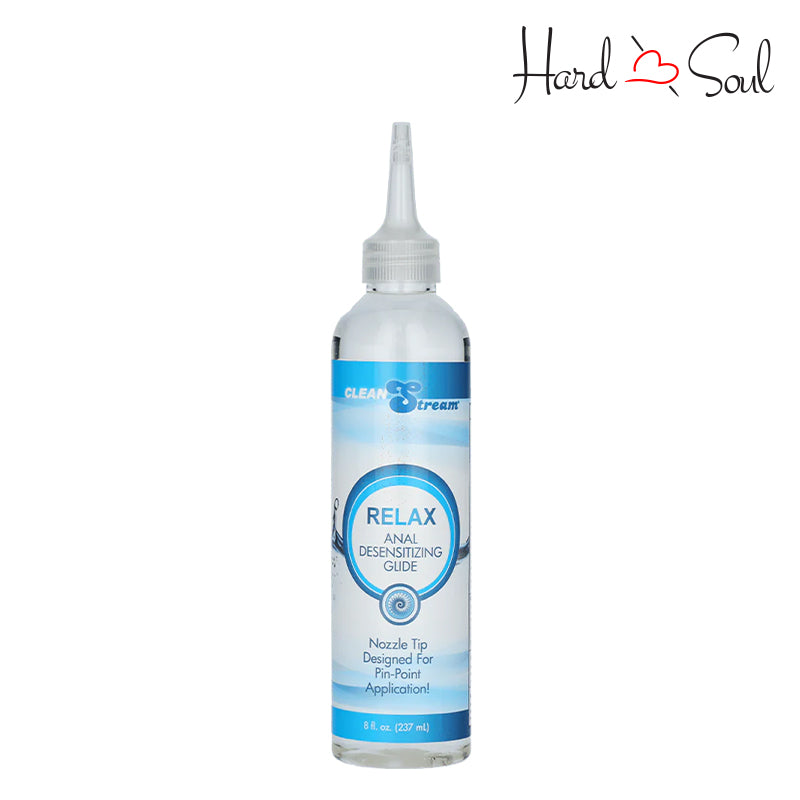 A Bottle of Clean Stream Relax Desensitizing Lube with Nozzle Tip 8oz - HardnSoul