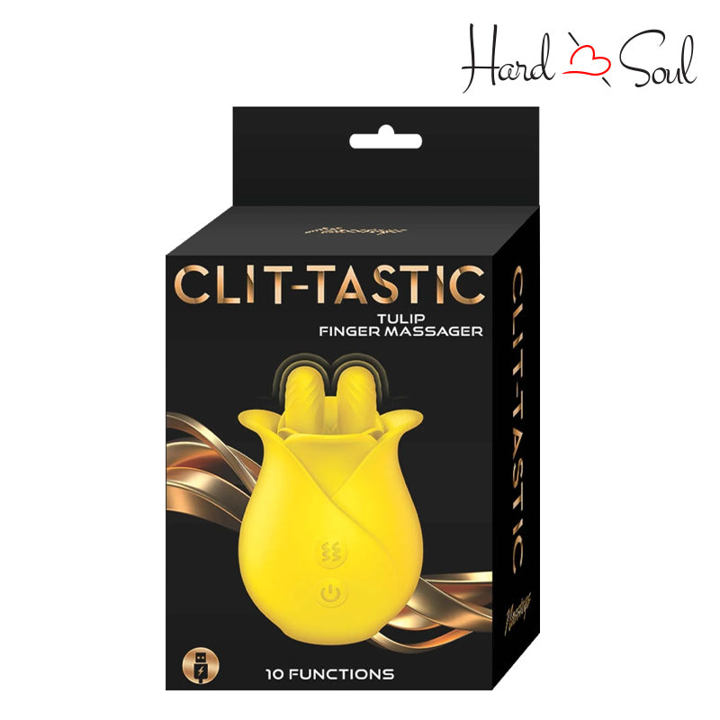 A Box of Clit-Tastic Tulip Finger Massager Yellow - HardnSoul
