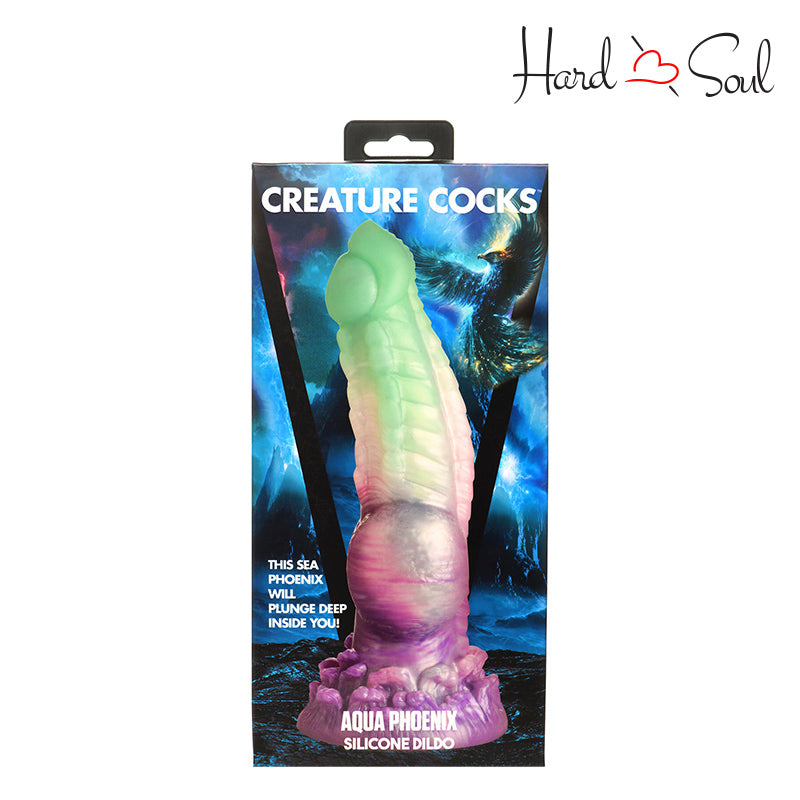 A Box of Creature Cocks Aqua Phoenix Dildo - HardnSoul