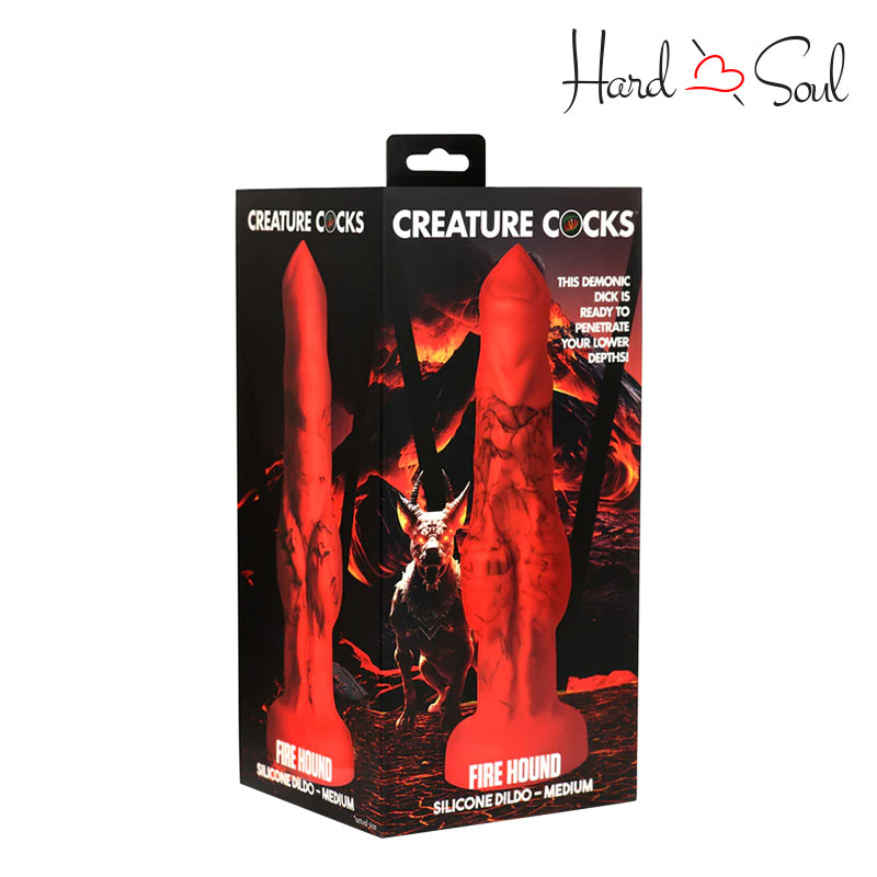 A Box of Creature Cocks Fire Hound Dildo Medium - HardnSoul