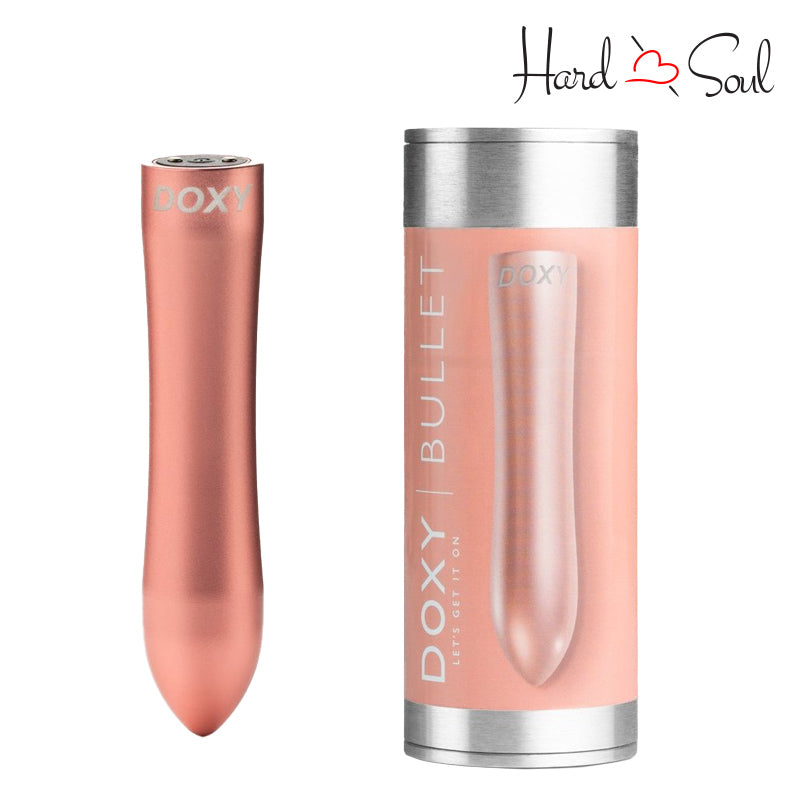 A Doxy Bullet Vibrator Rose Gold and a Box next to it - HardnSoul