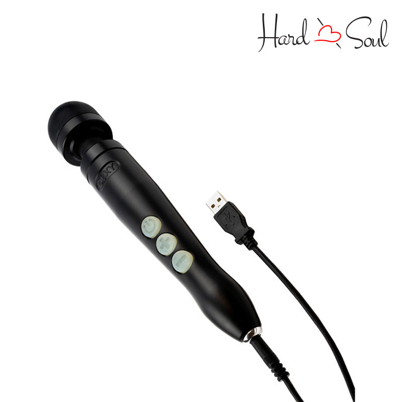 Side of Doxy Die Cast 3R Wand Massager Matte Black with usb cable - HardnSoul