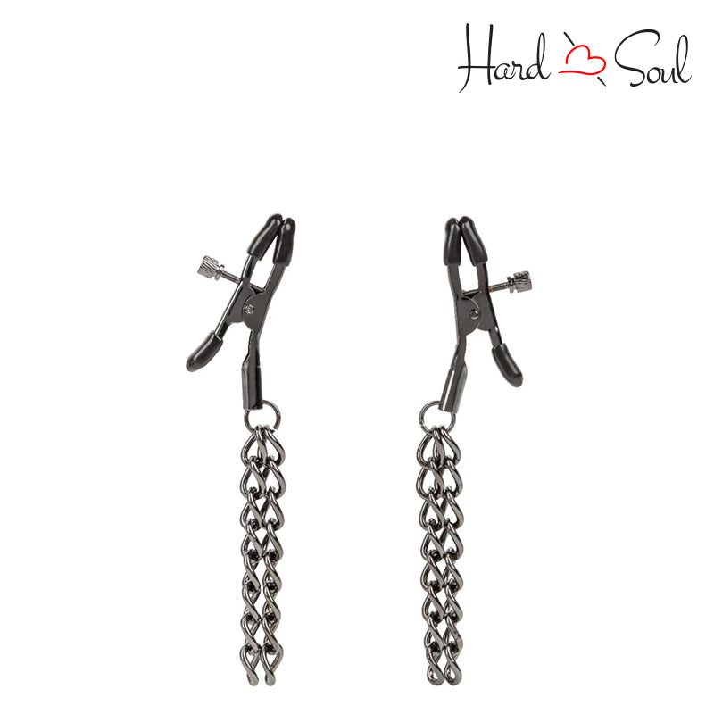 Black Euphoria Collection Chain Nipple Clamps - HardnSoul