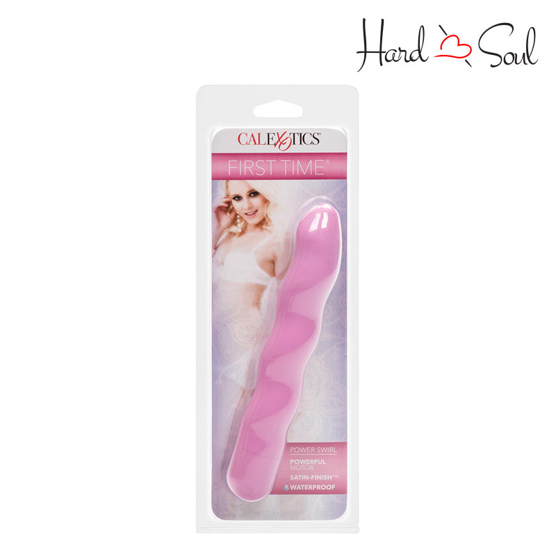 Front Side of First Time Power Swirl Vibrator Pink Box - HardnSoul