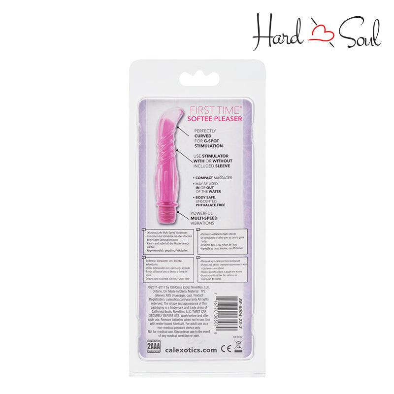 Back Side of First Time Softee Pleaser Vibrator Pink Box - HardnSoul