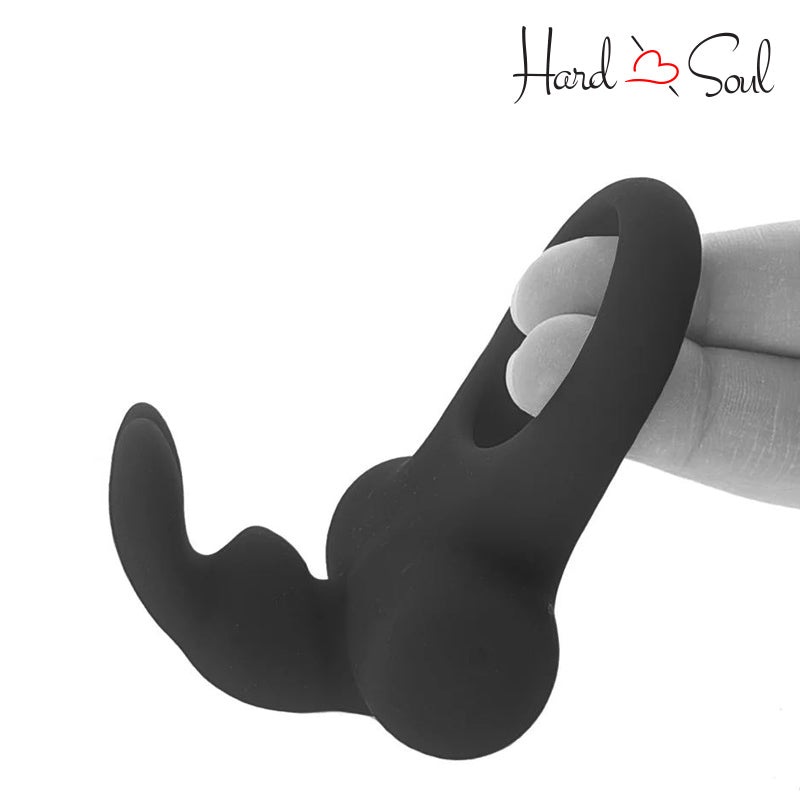 A Frisky Bunny Vibrating Ring Black in hand - HardnSoul