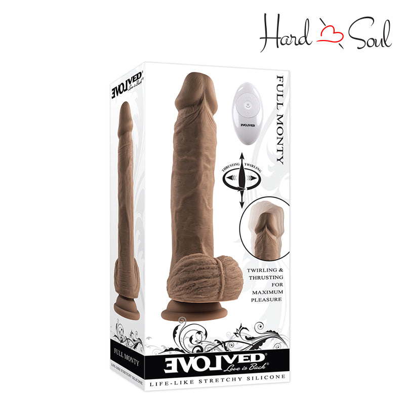 A Box of Full Monty Realistic 9 Inch Dildo w/Remote Chocolate - HardnSoul