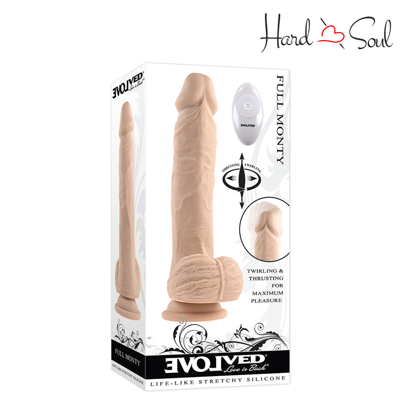 A Box of Full Monty Realistic 9 Inch Dildo w/Remote Vanilla - HardnSoul